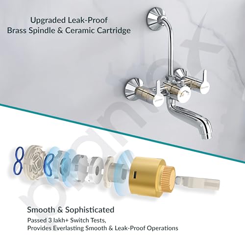 Image of Plantex Pure Brass Wall Mixer for Bathroom 2 in 1 with L-Bend Provision for Overhead Shower /Mixer Tap for Bathroom with Water Saving Nozzle Aerator - 7 Year Warranty by Plantex (Ore-1420, Chrome)