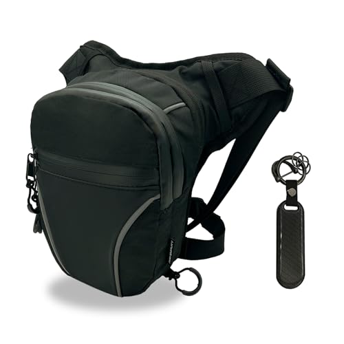 AHR Quality Pernera Moto (+Llavero) con Tiradores Técnicos - Riñonera Moto Bolsa Pierna Moto Riñonera Pierna para Hombre y Mujer Lateral Táctica Mujer 3 Bolsillos y Doble Sujeción Color Negro