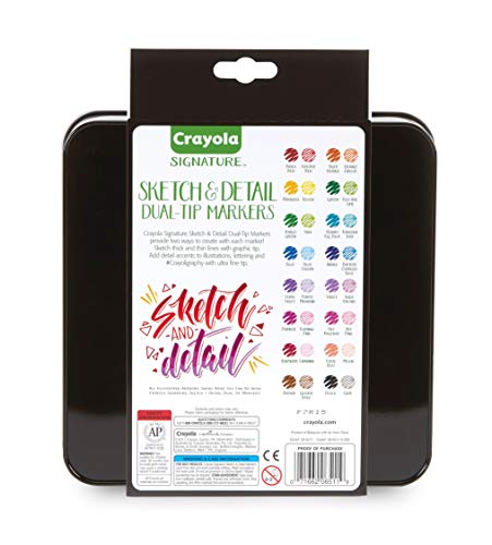 Image of Crayola Sketch & Detail Dual-Tip Markers (16ct), Adult Coloring Set, 32 Colors, Fine & Brush Tip Art Markers, For Calligraphy & Drawing