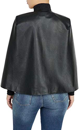 Aro Lora Women's PU Faux Leather Open Front Cape Cloak Poncho Slit Sleeve Short Jacket Coat Blazer3