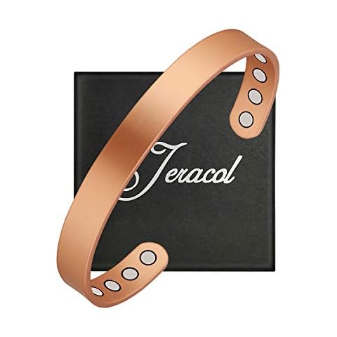 Jeracol Copper Magnetic Bracelets for Men Women,100% Solid Copper Magnetic Cuff Bangle with 8 Powerful Magnets,Simple Style Adjustable Size Brazaletes with Jewelry Gift Box Cover