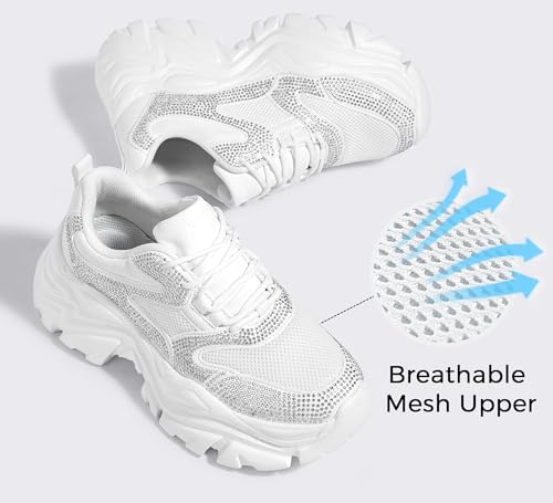 Image of K KIP WOK Chunky Sneakers for Women Fashion Platform White Leather Casual Dad Shoes Comfortable Wedge Walking Sport Sneakers | White Leather Casual Dad Shoes Comfortable Wedge Walking Sport Sneakers