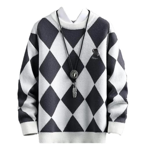 Winter Argyle Plaid Cashmere Sweater Men Thick Warm Mens Sweaters Pattern Pullover