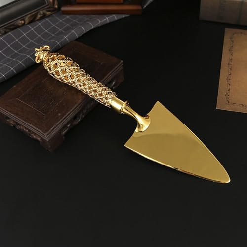 Gold Cake Knife and Server Set, Vintage Engraved Cutter for Wedding, Birthday, Thanksgiving, and Christmas, Zinc Alloy, 2pcs - Image 5