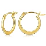 Gacimy Pendientes de aro aplanados chapados en oro de 14 quilates para mujer, aros chapados en oro real de 14 quilates con poste de plata de ley 925, aretes ligeros hipoalergénicos, 15 mm, plata de