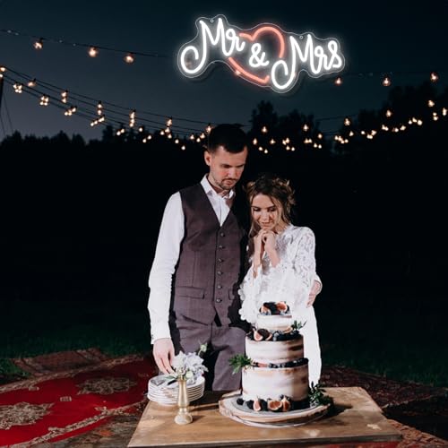 Image of Mr and Mrs Neon Sign for Wedding, Dimmable Mr & Mrs Led Light Up Sign USB Operated for Engagement Party Decorations, Neon Wedding Sign with Heart for Banquet Wall Decor Anniversary Valentines Day Gift