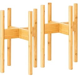 Maceteros De Pie Altos Rubberneck Plant Stand - 2X Soportes para Plantas Ajustable de Bambú - Uso Interno y Estreno - Beige