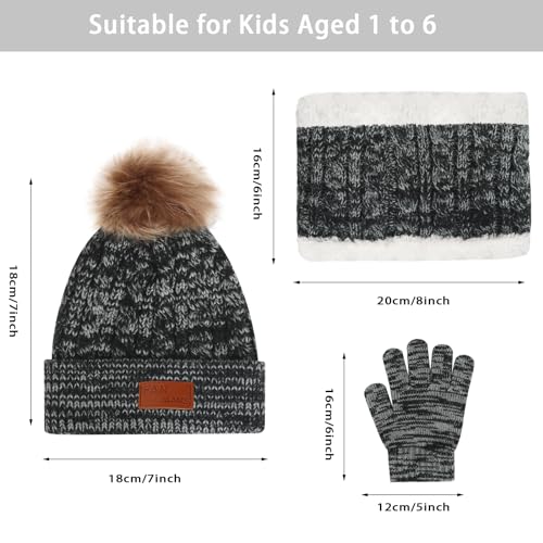 Image of Kids Hat Scarf Gloves Set, Kids Winter Beanie Hat Scarf Gloves Set with Knit Thick Warm Fleece Lined for 1-6 Years Old