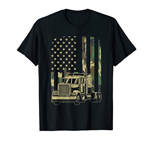Vintage Trucker Camouflage American Flag Truck Driver Gift T-Shirt