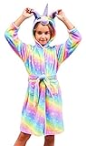 Robe de Chambre Enfant Licorne Pyjama Fille Garçon Mignon Peignoir Animaux Unicorn Serviette Poncho avec Capuche Cape Bain Plage Bebe Bathrobe Halloween Cosplay Carneval Vêtements de Nuit Fantaisie