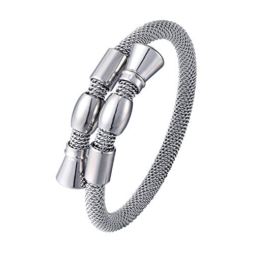 Cuff Bangle Bracelet for Women Adjustable Stainless Steel Twisted line Cuff Bracelets Elegant Holiday giftt (Silver)