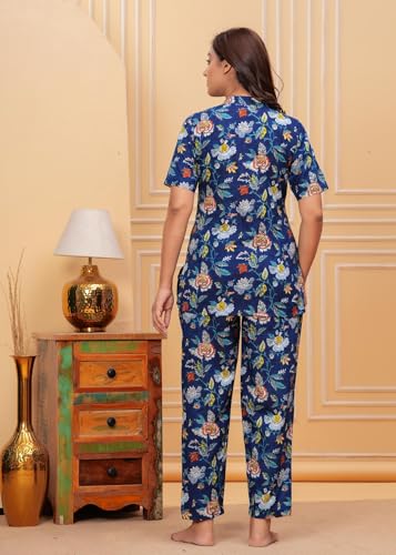 Image of Women Cotton Relaxed Fit Fit and Flare Suit | Printed Night Suit | Half Sleeve Co-Ord Set