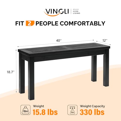 Image of VINGLI Outdoor Wooden Bench, 40 inch Porch Bench Outdoor Backless Garden Bench, Small Outdoor Bench for Deck Patio Entryway (Black, 40in)