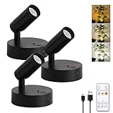 JOOSENLUX Spot Lights Indoor 3-Pack Wireless Rechargeable LED Rechargeable Plant Spotlight with Remote, Adjustable Arm, Black Wall Mount Uplighting for Art Gallery, Bedroom & Living Room Decor