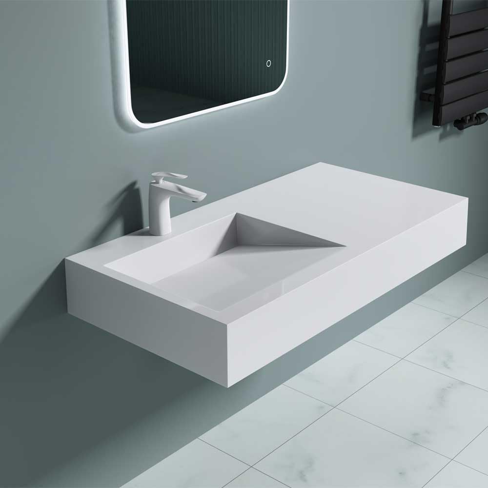 Durovin Bathrooms Luxurious Stone Resin Basin with Side Shelf - Wall Hung Or Countertop Basin Bathroom Sink -1000mm x 500mm- No Waste Required