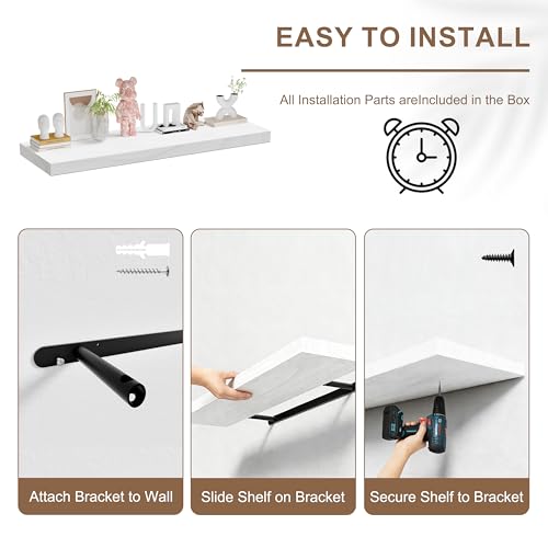 Image of Set of 2 Deep Floating Shelves 12in Depth, Floating Shelves Long Heavy Duty Wood Shelves for Wall, Bedroom, Kitchen, Modern Farmhouse Decor 2T60IN White