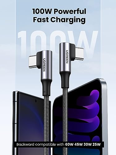 Image of UGREEN 100W USB C to USB C Charger Cable 90 Degree, PD Fast Charging Cord for iPhone 17 Pro Max /16, MacBook Pro, iPad 2024, Huawei Matebook, Chromebook, Pixel, Galaxy S25 S24, Switch, 1M
