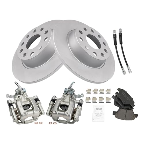 Image of TRQ Rear Brake Pad and Rotor Set Ceramic 272mm Coated Rotors Calipers Compatible with 2010-2012 2014 Volkswagen Jetta