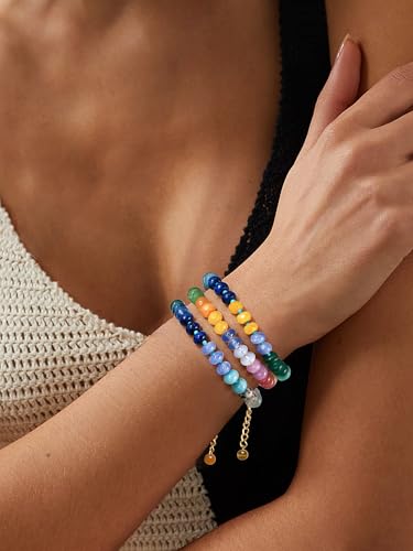 Gemstone Beaded Bracelet for Women Colorful Natural Stone Freshwater Pearl Surfer Beach Rainbow Bracelet Jewelry Gift4