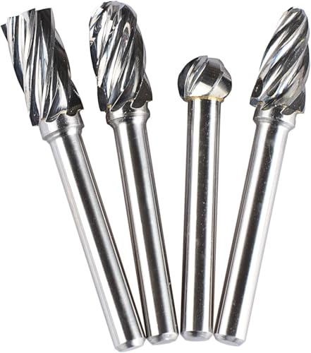 SpeTool Hartmetall-Frässtifte für Aluminium (Nichteisenmetalle) zum Schleifen und Polieren, 6-mm-Schaft, 4 Stück/Packung