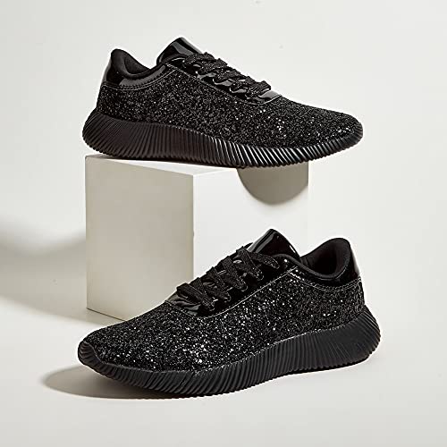 Image of BELOS Women's Glitter Shoes Sparkly Lightweight Metallic Sequins Tennis Shoes Casual Retro Braided Walking Shoes