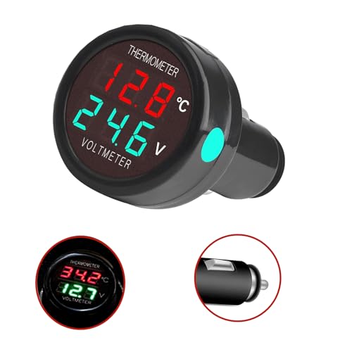 HUAZIZ Voltmètre Numérique Thermomètre 2 en 1, DC 12V 24V 36V, Batterie Tension Température Mètre Moniteur testeur jauge indicateur pour Auto voiture...