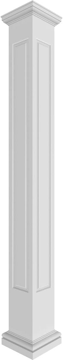 Ekena Millwork 6"W x 8'H Premium Square Non-Tapered Raised Panel PVC Endura-Craft Column Wrap Kit, Tuscan Capital & Base