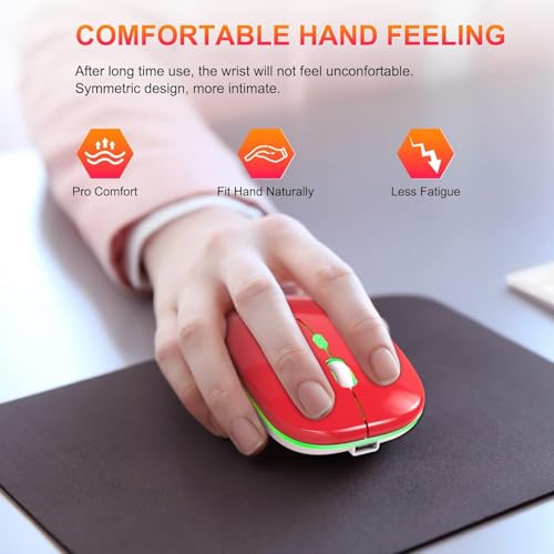 Image of LED Wireless Mouse, Slim Silent Mouse 2.4G Portable Mobile Optical Office Mouse with USB & Type-c Receiver, 3 Adjustable DPI Levels for Notebook, PC, Laptop, Computer (Red)