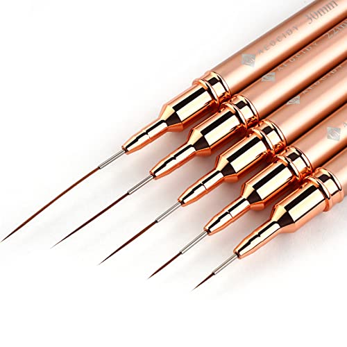 Aeocidy Nail Art Liner Brushes Set- 5Pcs Nail Art Brushes Nail Striper Brush Nail Polish Painting Gel Liner Brushes For Nails Art Design Nail Long Striping Brush Metal Handle, Sizes 5/9/17/22/30Mm #TOP1