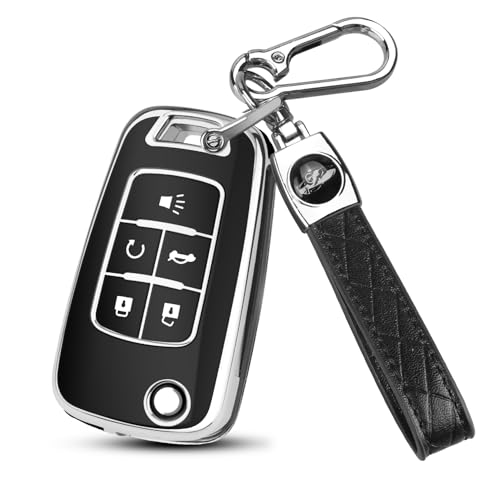 Image of QBUC for Chevy Key Fob Cover with Keychain Fit for Chevrolet Equinox Buick Camaro Cruze Malibu Impala Sonic Full Protection (Silver /Black)