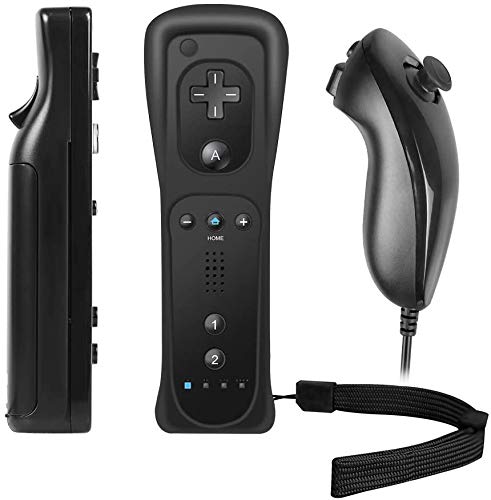 Controller per Nintendo Wii,Telecomando PowerLead Built in Motion Plus e controller Nunchuck compatibili con Nintendo Wii e Wii U + Custodia in silicone (nero)