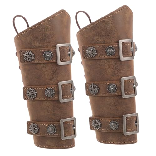 OATIPHO 1 Pair Vintage Leather Arm Guards Archery Wristband Medieval Wristband Cosplay Halloween Accessory Brown