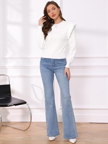 Allegra K Sweaters for Women Cropped Crew Neck Cute Ruffle Long Sleeve Knit Pullover Tops Casual Fall Sweaters4