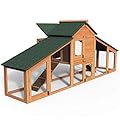 VOUNOT Chicken Coop and Run, Small Wooden Hen House Poultry Ark Coup Rabbit Hutch Home with Nest Box