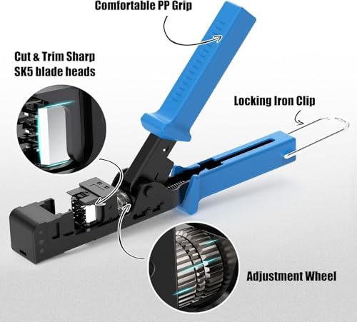 Image of XIKKART 90 RJ45 Keystone Jack Crimping Tool - Speed Termination Punch Down Tool for CAT5 CAT5e CAT6 CAT6A Ethernet Cable, Modular Keystone Jack Crimper for Patch Panels & Wall Plates (760B)