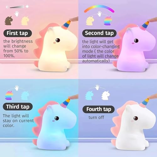 Image of LED Night Lights Touch Sensor, USB Rechargeable, 7-Color Changing Lamp for Kids' Room & Baby Gift | Night Light | (Rainbow-Unicorn)