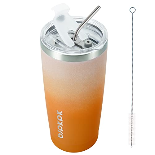 Image of BJPKPK 20oz Coffee Tumbler with Lid & Straw, Insulated Stainless Steel Mug | Double Wall Vacuum, Keeps Hot /Cold, BPA Free, Leak Proof, Iced Coffee Cup Fit Car Holder, Travel & Beach, Coral