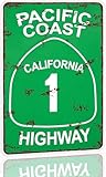 Basidfs Vintage Metal Tin Sign Pacific Coast Highway California Decor Street Road Sign Decorative Metal Signs For Vintage Man Cave, Bar, Garage 12'x 8'