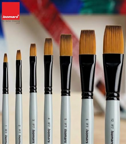 Image of Isomars Professional Flat Paint Brush Set of 7 - Synthetic Bristle Brushes for Acrylic, Watercolor, Oil, Gouache & Craft Painting | Premium Artist Brushes for Canvas, DIY Art & Mixed Media