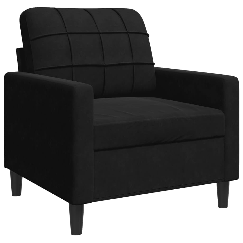 Juego de sofá de 3 piezas, terciopelo negro, estructura de metal, diseño moderno, acolchado suave, experiencia de asiento cómoda, sala de estar, oficina, recepción