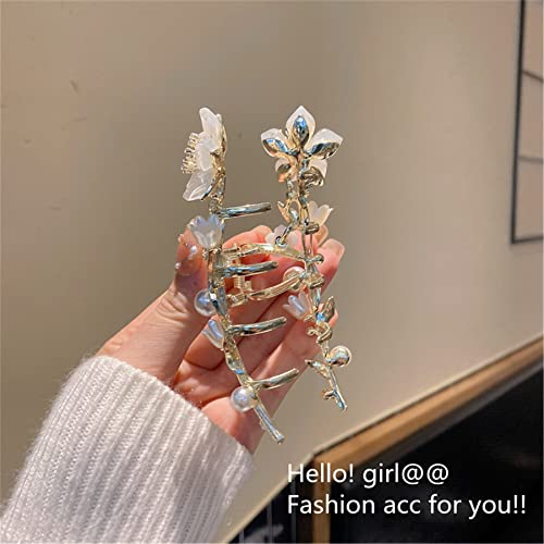 2 Pieces Vintage Metal Rhinestone Hair Claw Clips Butterfly Large Size Shark Jaw Clips Flower Pearl Hair Clasps Accessories For Women Lady 009-03 #TOP3