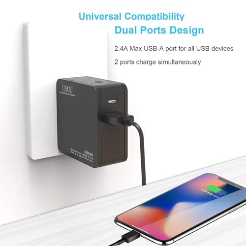 Image of MX 30W Fast Charger USB C PD Wall Charger Dual Port Adapter (USB-C + USB-A) Compact Mobile Charger for iPhone 15 /14 /13 /12, Samsung Galaxy, Pixel, iPad, Android Phones & Tablets Travel Power Adapter