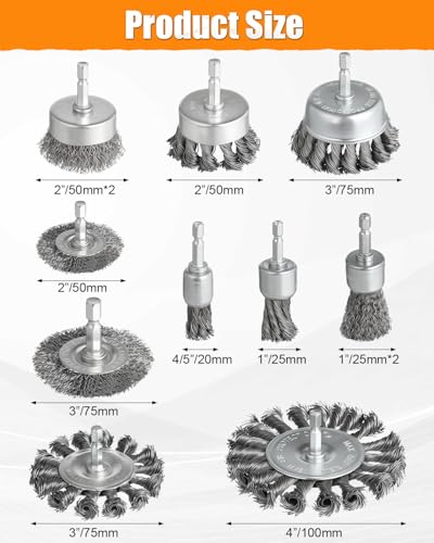 Image of 12Pcs Drill Wire Brush Attachments Set, Heavy Duty Wire Brush Wheel Drill | Removes Heavy Rust Fast 1 /4 inch Hex Shank Coarse Carbon Steel Crimped, Ideal for Cleaning Rust, Paint, Abrasive