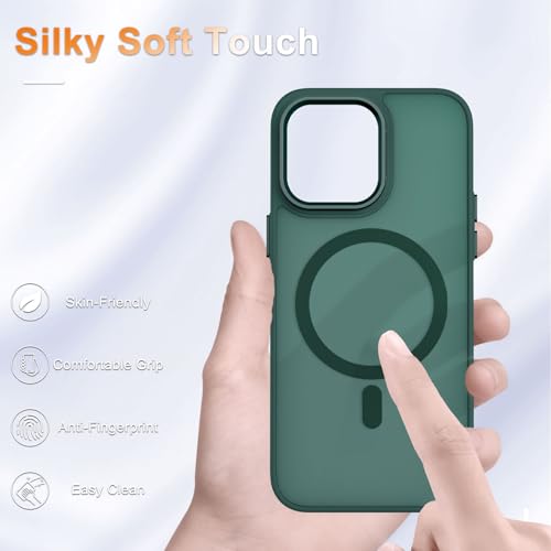 Image of YENAPOON for iPhone 12 Pro Max Case, Matte Magnetic Phone Case, Dark Green | Fit for Magsafe, Screen Protector Included, Translucent Frosted Slim Shockproof Protective Cover