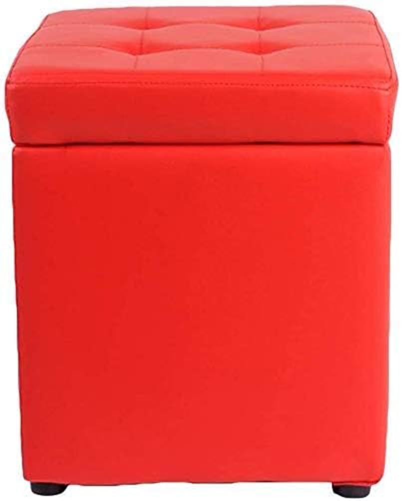 Square Ottoman Storage 12x12x14inch Small Cube Foot Rest Stool with Hinged Lid,Faux Leather Padded Seat Waterproof Toy Box for Living Room Bedroom (Red)