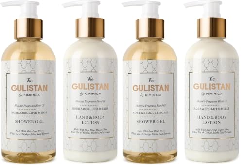 Image of Kimirica The Royal Gulistan Shower Gel and Moisturizing Summer Body Lotion combo | Luxury Bath Care Duo | Rose Absolute & Iris | 100% Vegan and Paraben Free | 300ml x 2 (Pack of 2)