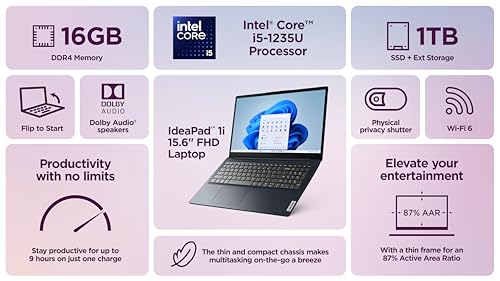 Lenovo IdeaPad 15.6" FHD Touchscreen Laptop Computer 2025, 10-Core Intel i5-1235U (Beat i7-1195G7), 16GB RAM, 1TB Storage (512GB SSD + 500GB Ext), MarxsolAccessory, Lifetime MS Office 2024, Win 11 Pro - Image 4