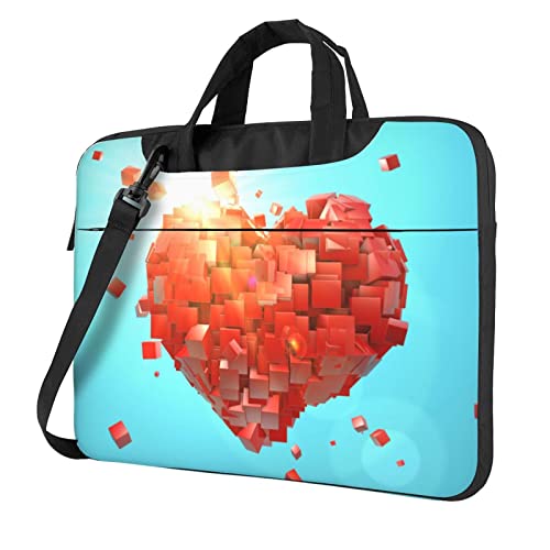 Sac à bandoulière pour ordinateur portable à motif cubes en cœur rose et gris