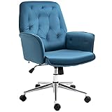 Vinsetto Modern Mid-Back Tufted Velvet Fabric Home Office Desk Chair with Arms, Swivel Adjustable Task Chair, Upholstery Accent Chair with Soft Seat, Metal Base - Blue
