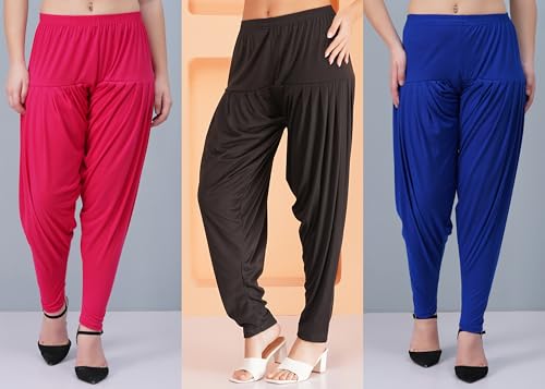 Image of Buy That Trendz Combo Offer (Pack of 3) Cotton Viscose Lycra Dhoti Patiyala Salwar Harem Bottoms Pants for Womens (White, Maroon, Black)